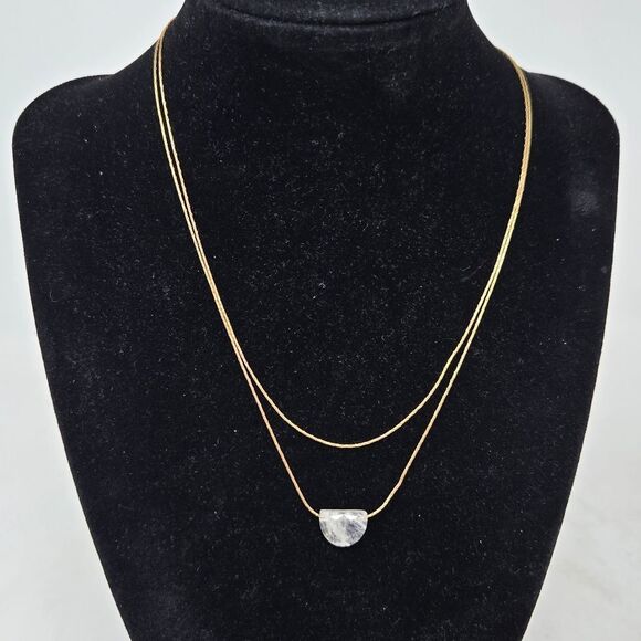 SEREPHINA Anthro Elegant 14K Plated Gold Layered Necklace with Stone Pendant - Picture 1 of 8